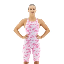 TYR Thresher Camo Pink Open Back Knee Race Suit -Swim Equipment Store TPCFON6A 667 main01